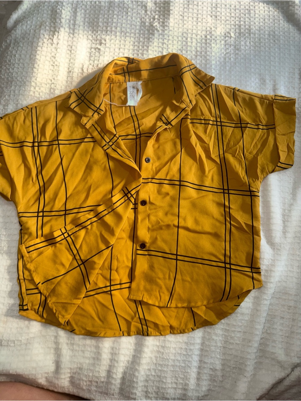 Mustard Yellow Plaid Button-Up Short Sleeve Shirt
